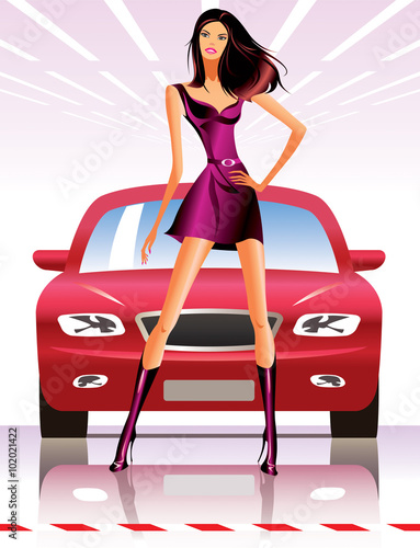 Fashion model and car - vector illustration