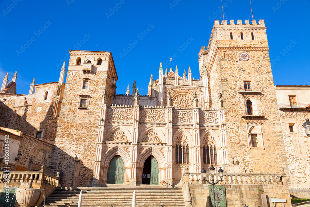 Facade of the Royal Monastery of Santa Maria de Guadalupe, province of Caceres, Spain