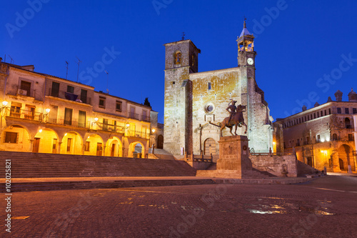 Main square of Trujillo at twilight. Trujillo is a medieval village in the province of Caceres, Spain