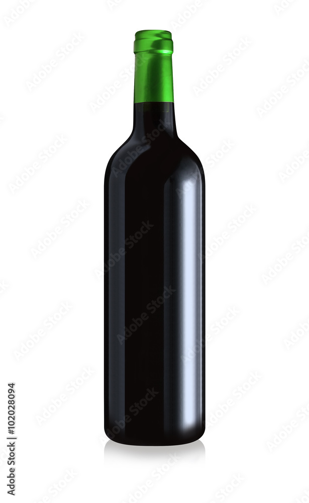 Bottle of red wine isolated with green foil on a white background. Clipping path. Bottle of red wine isolated with green foil on a white background. Clipping path.