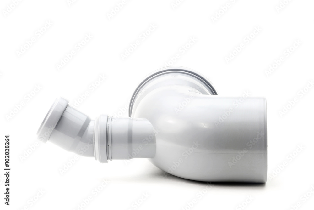 New gray drain pipe isolated on a white background New gray drain pipe isolated on a white background