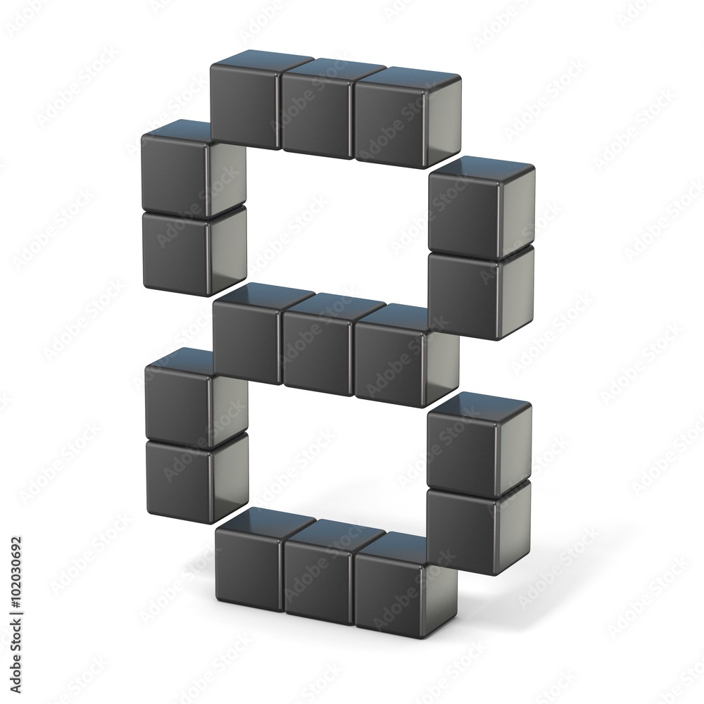 8 bit font. Number 8. 3D render illustration isolated on white background 8 bit font. Number 8. 3D render illustration isolated on white background
