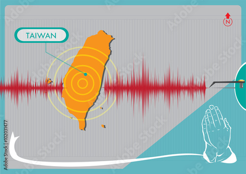 Earthquake in Taiwan concept. Editable Clip Art. 