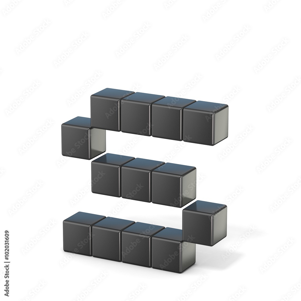 8 bit font. Lowercase letter S. 3D render illustration isolated on white background 8 bit font. Lowercase letter S. 3D render illustration isolated on white background