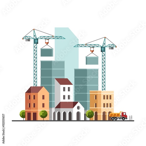Construction site. Under construction. Building business. Construction industry. Vector flat illustration.