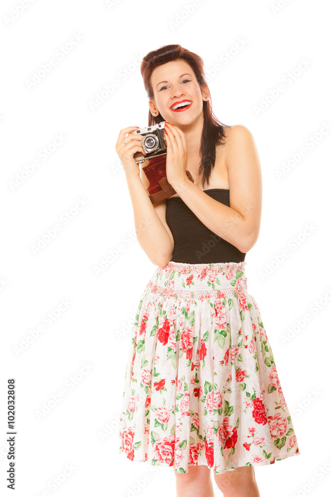 Lovely teen girl with old camera Lovely teen girl with old camera