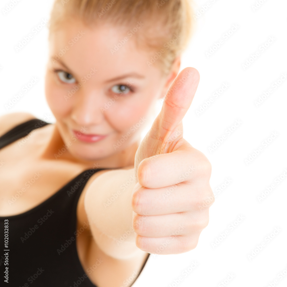 fitness sport woman thumb up sign hand gesture. fitness sport woman thumb up sign hand gesture.
