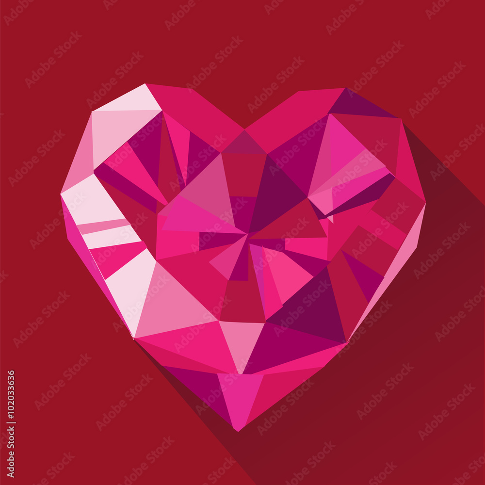 Polygonal vector red crystal heart flat Valentine's day card. Polygonal vector red crystal heart flat Valentine's day card.