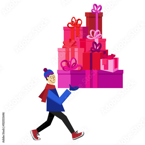 Flat illustration with guy buying presents for Valentine's Day
