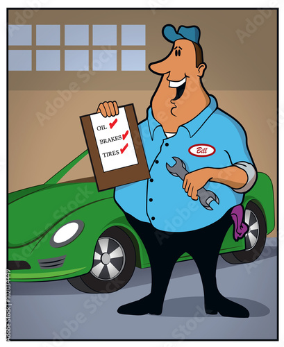 Auto Mechanic / An auto mechanic inspects a car.