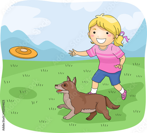 Kid Girl Frisbee Dog