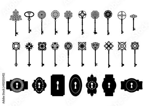 Vintage silhouette keys and keyholes collection.