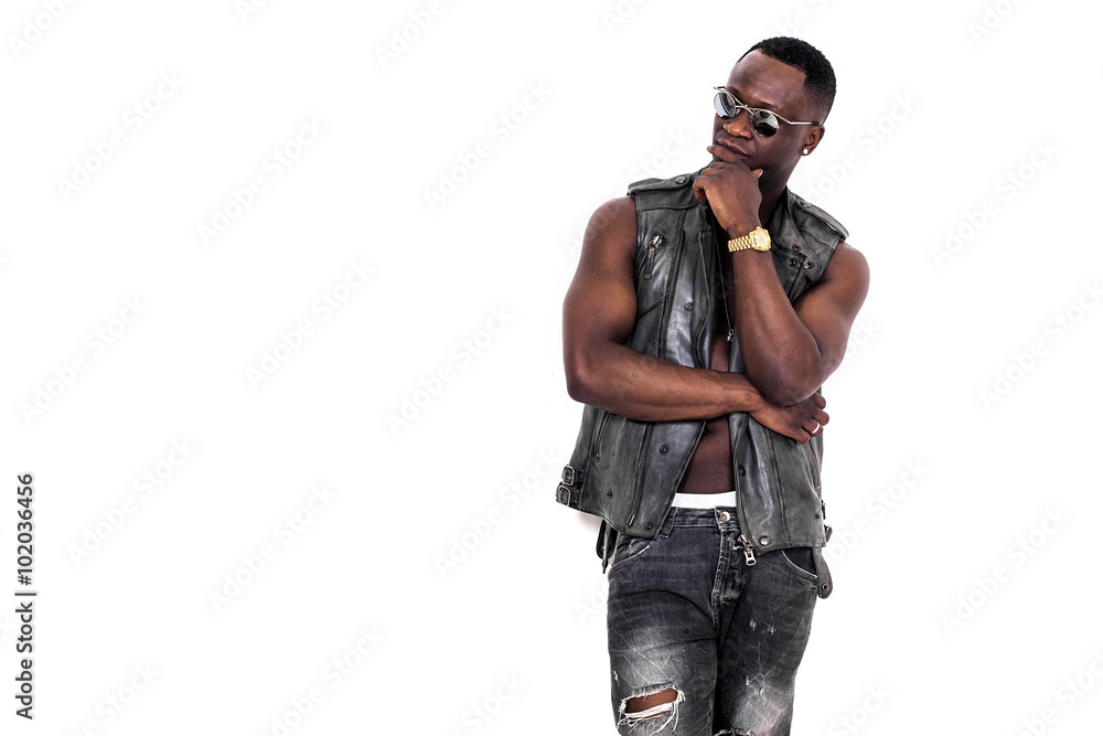 Handsome and confident african man portrait thinking about something Handsome and confident african man portrait thinking about something