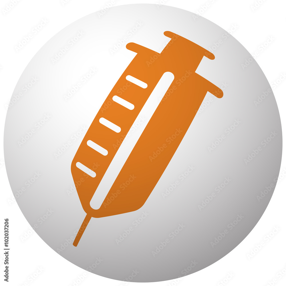 Orange Syringe icon on sphere isolated on white background Orange Syringe icon on sphere isolated on white background