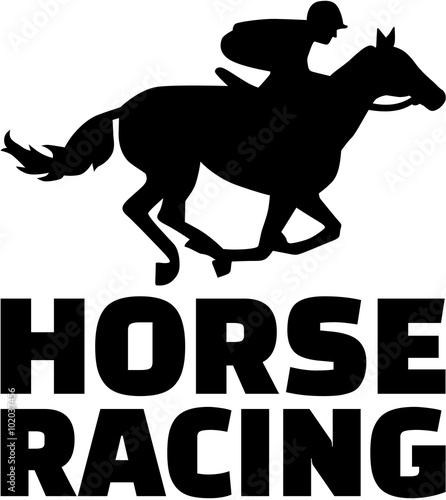 Horse racing silhouette with word