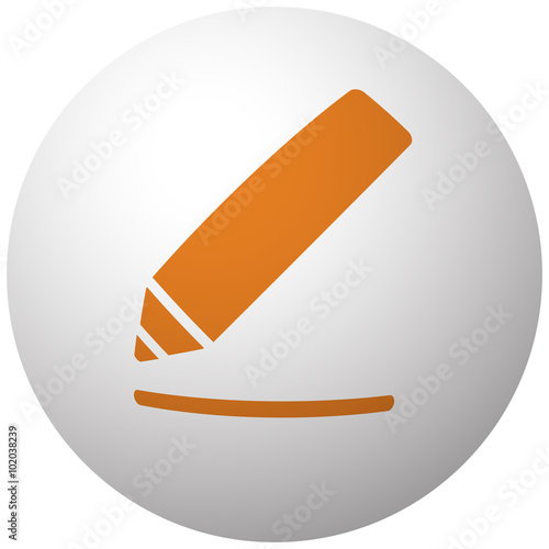 Orange Sign Here icon on sphere isolated on white background