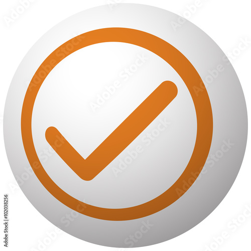 Orange Confirm icon on sphere isolated on white background