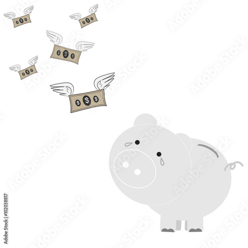Piggy Bank Show Regret Feeling To See Dollars Flying Away