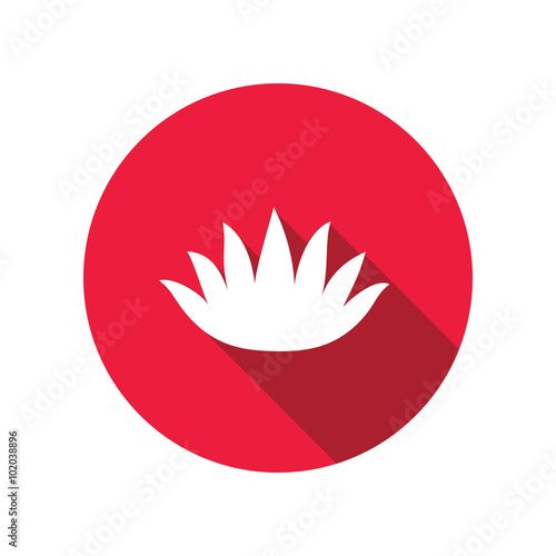Lily flower icons. Water-lilies floral symbol. Round red circle flat icon with long shadow. Vector