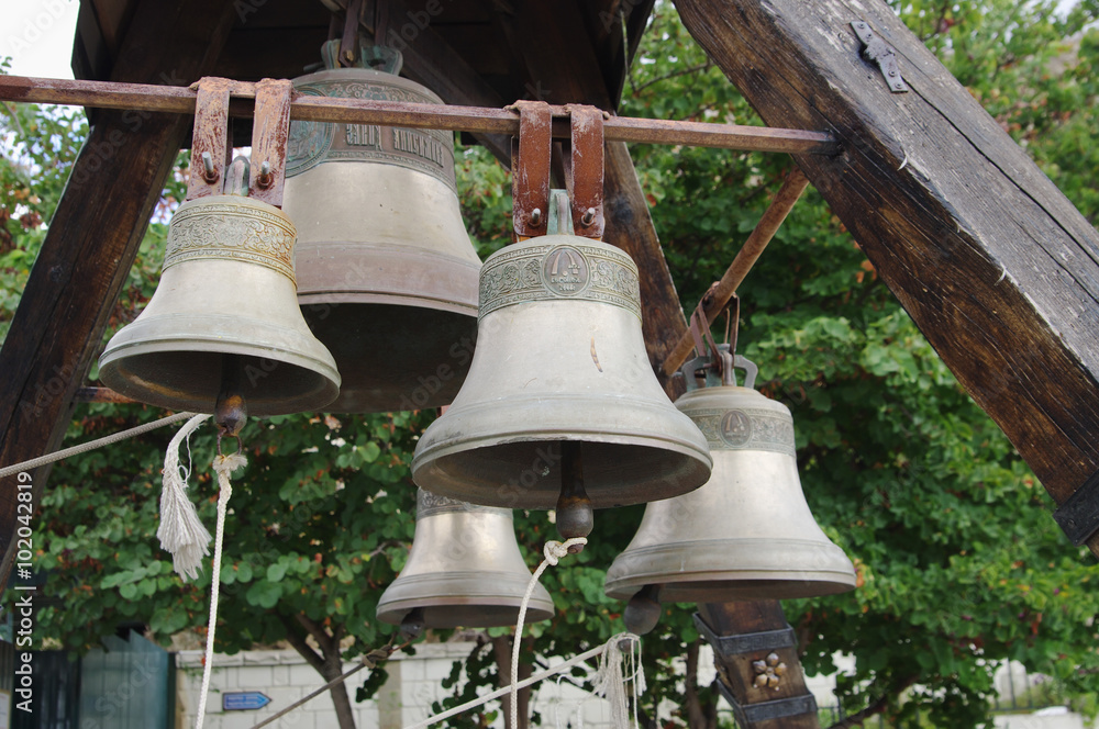 church bells closeup, bell-tower of St.George's monastery, Crimea
