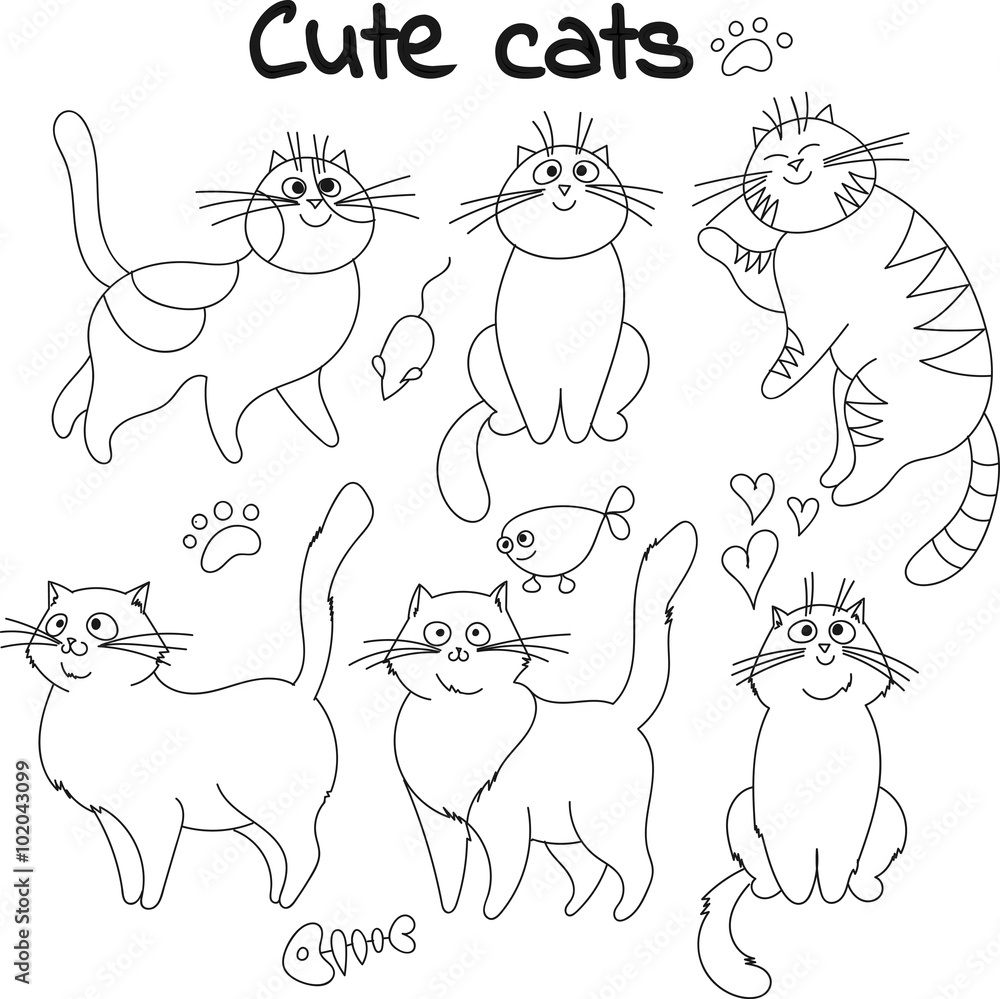 Collection of sketched cats Collection of sketched cats