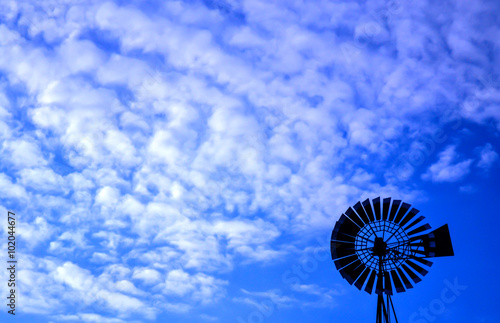 Blue sky and many cloud with wind turbine