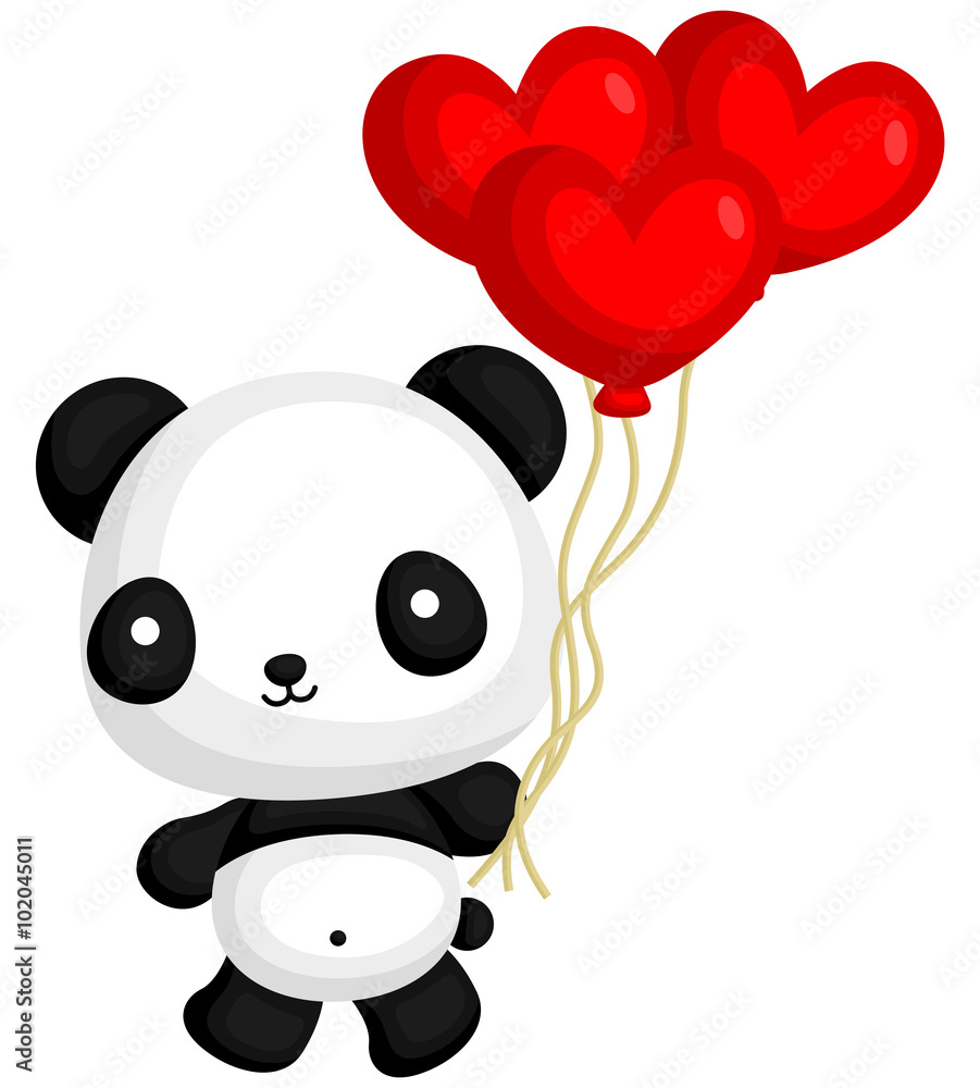Naklejka premium Panda Holding Heart Balloon