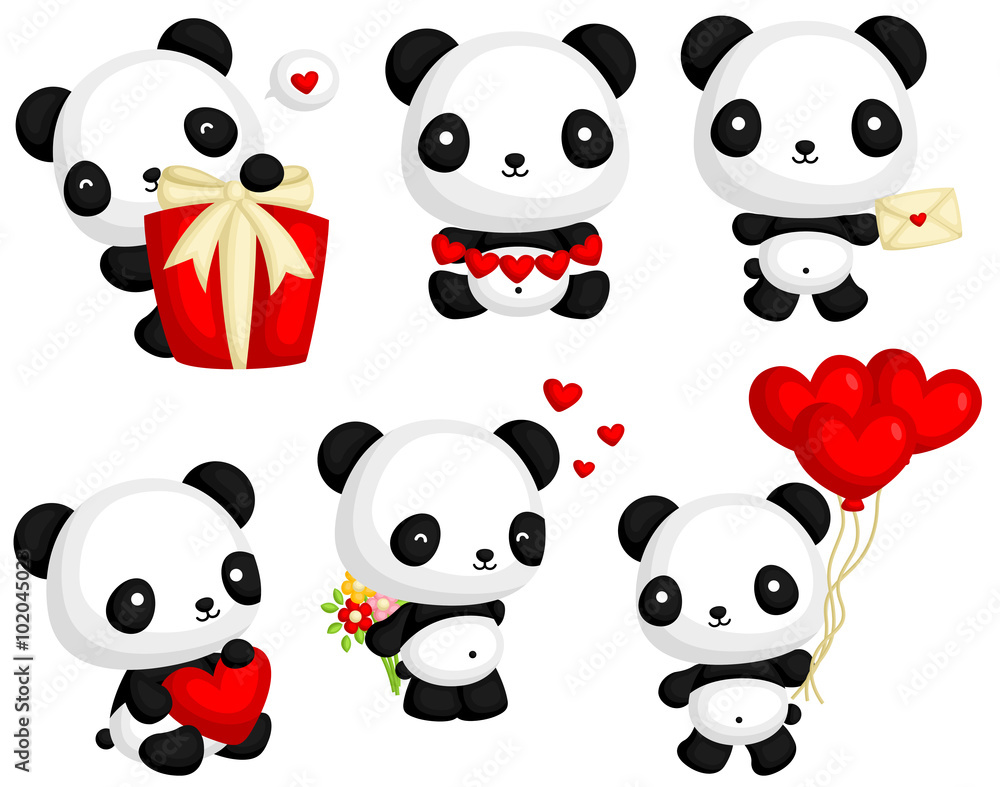Obraz premium Panda w miłości wektor zestaw