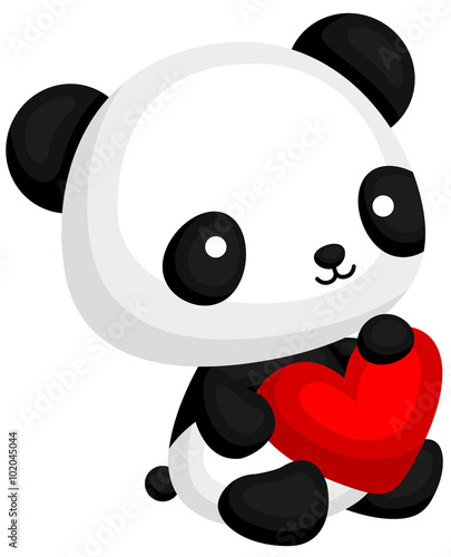Fototapeta Naklejka Na Ścianę i Meble -  Panda Holding Heart Pillow