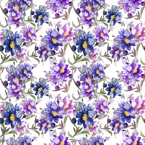 Watercolor seamless pattern from blue snowdrop