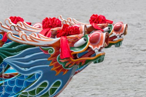 Close up of dragon boats against water