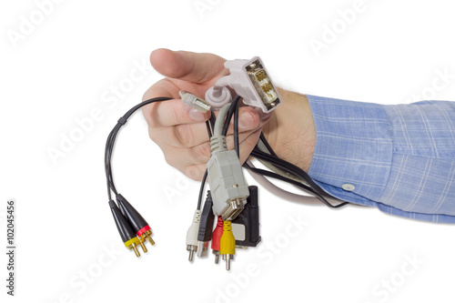 Сonnectors for computers and gadgets in a man's hand