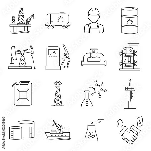 Oil industry gasoline processing symbols icons set.