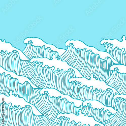 Sea seamless pattern with abstract  hand drawn waves. Background for textile printing and wrapping paper