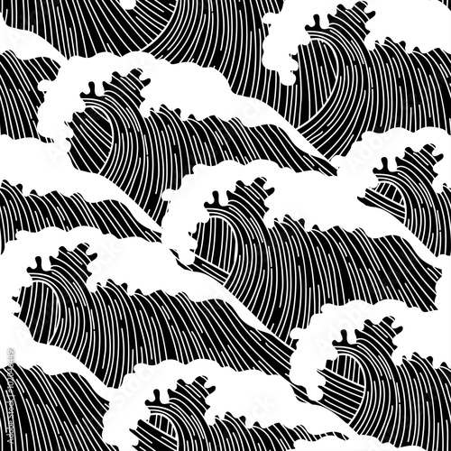 Sea seamless pattern with abstract  hand drawn waves. Background for textile printing and wrapping paper