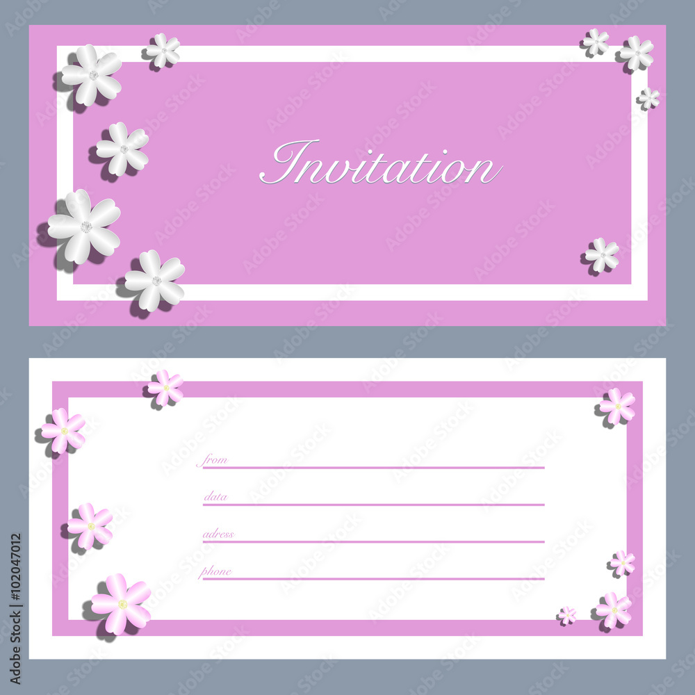 Invitation cards with a blossom sakura for your design. Vector illustration