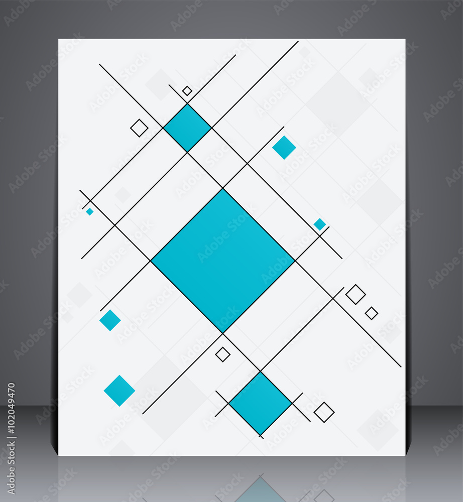 Fototapeta premium Abstract business brochure flyer, geometric design with squares, in A4 size, layout cover design in blue colors.