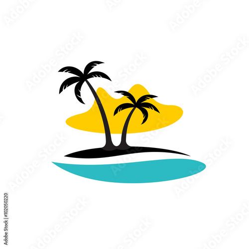 Island with palms  sea and sun logo