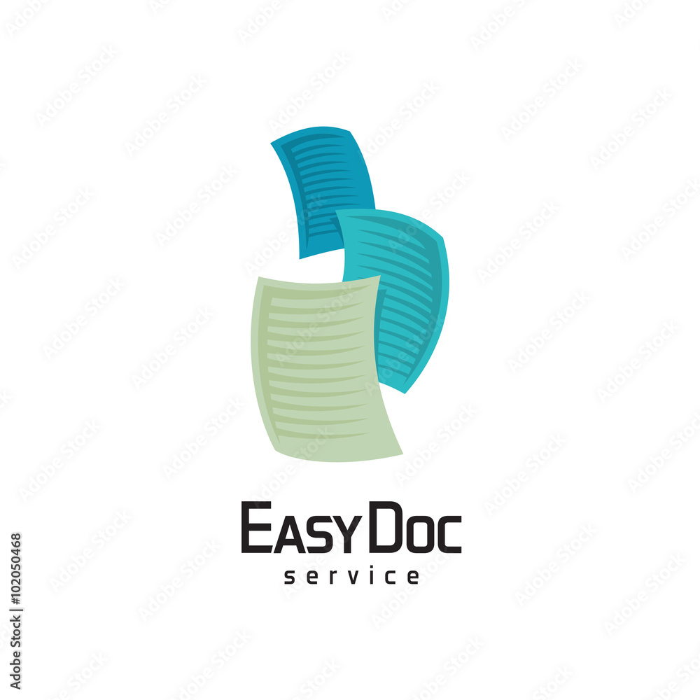 Docs logo. Flying sheets of paper illustration.