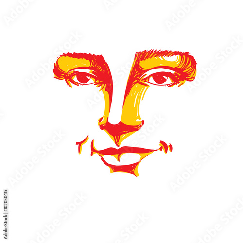 Hand-drawn portrait of white-skin flirting woman, face emotions