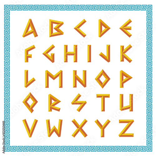Greek font. Golden bevel stick style letters.