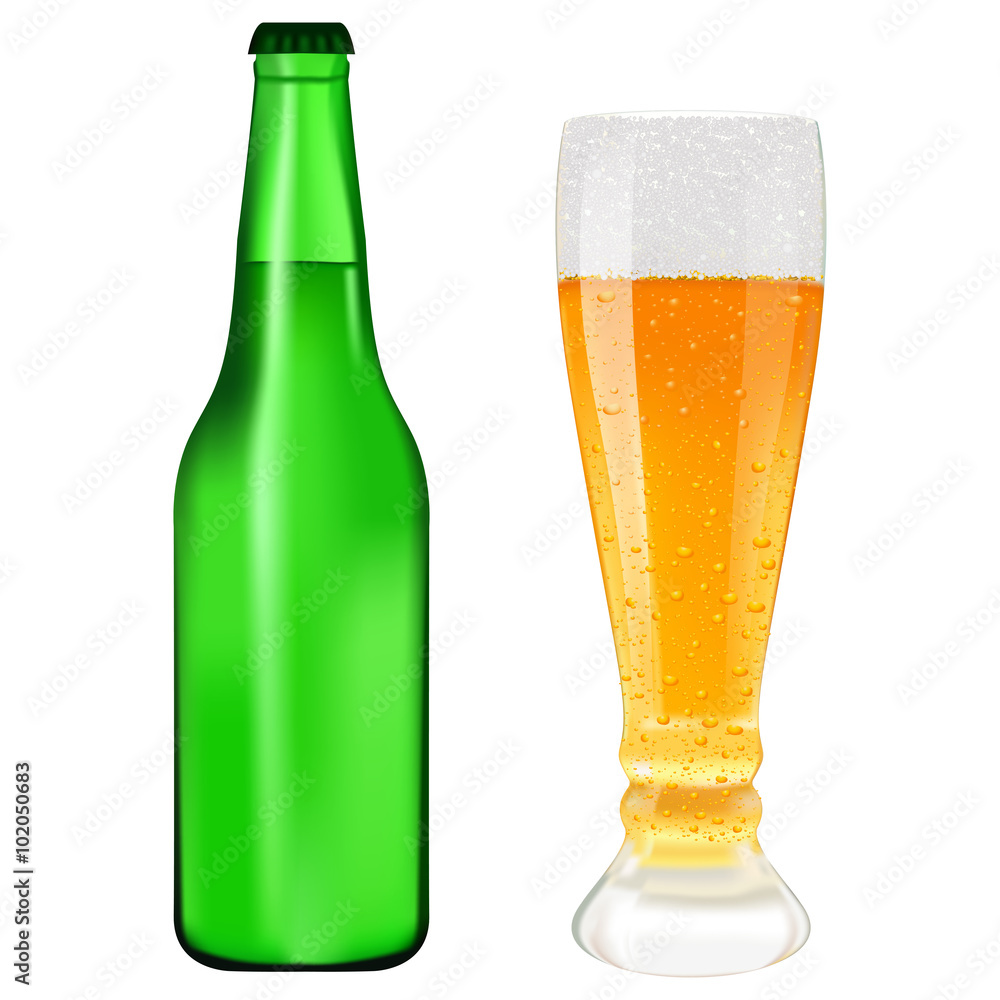 Beer bottle and glass of beer. Beer bottle and glass of beer.