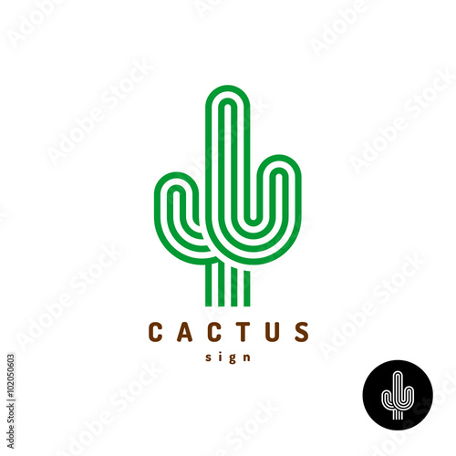 Cactus logo. Parallel rounded lines style illustration.
