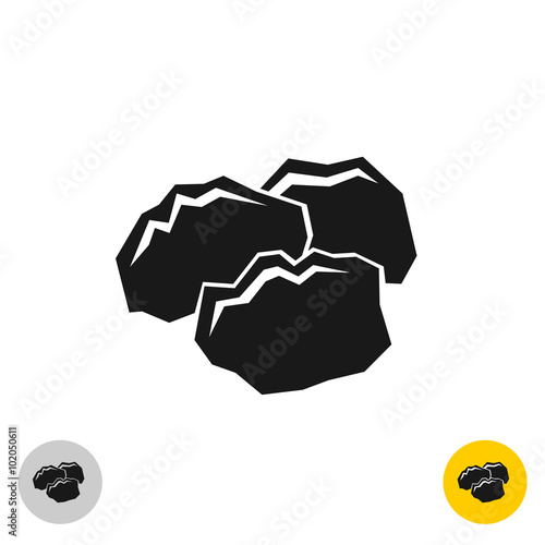 Coal black rocks icon. Three pieces of a coil together symbol.