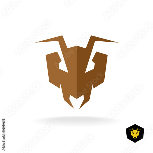 Ant head logo. Serious face of the predator bulldog ant stylized mask.