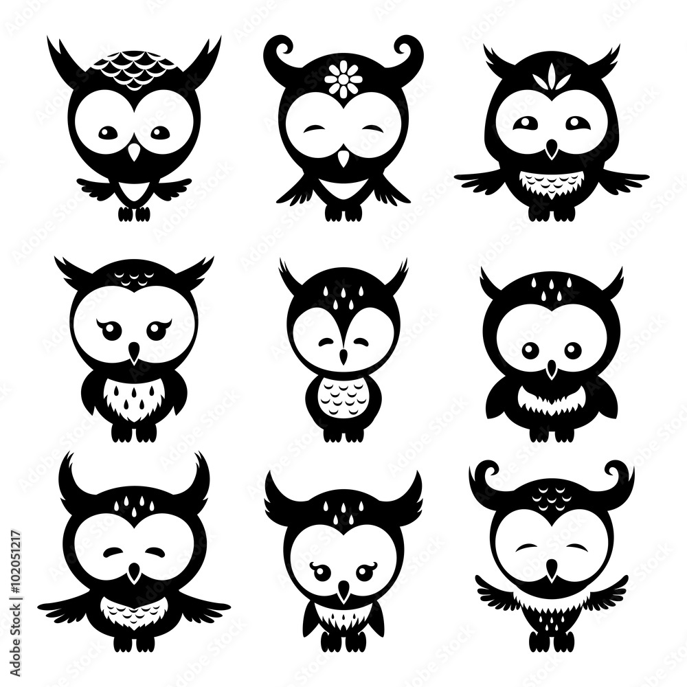 Cute owls on a white background.