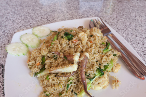 Fried rice with squid.