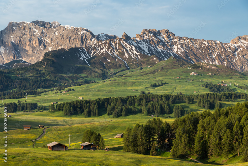 Lankoffel mountain range. View from Seiser Alm, Dolomites, Italy