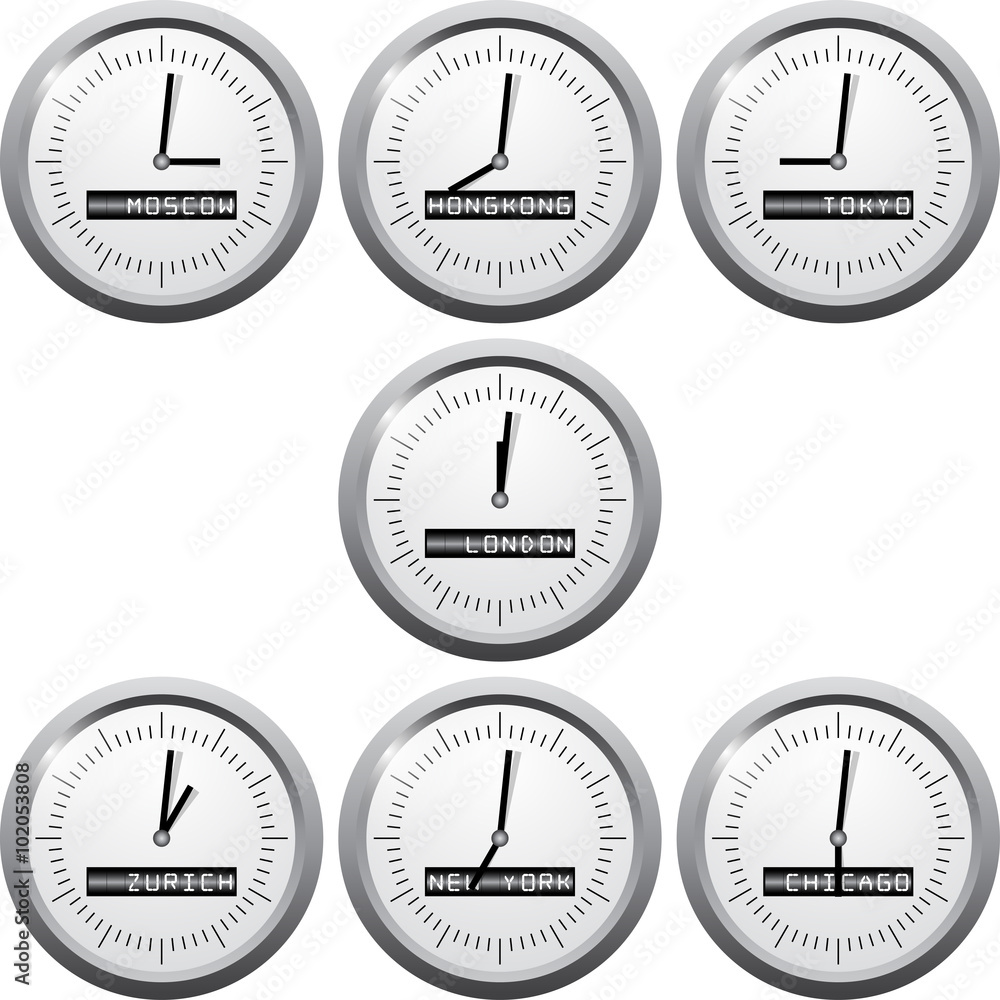 Naklejka premium Stock exchange time in financional centers