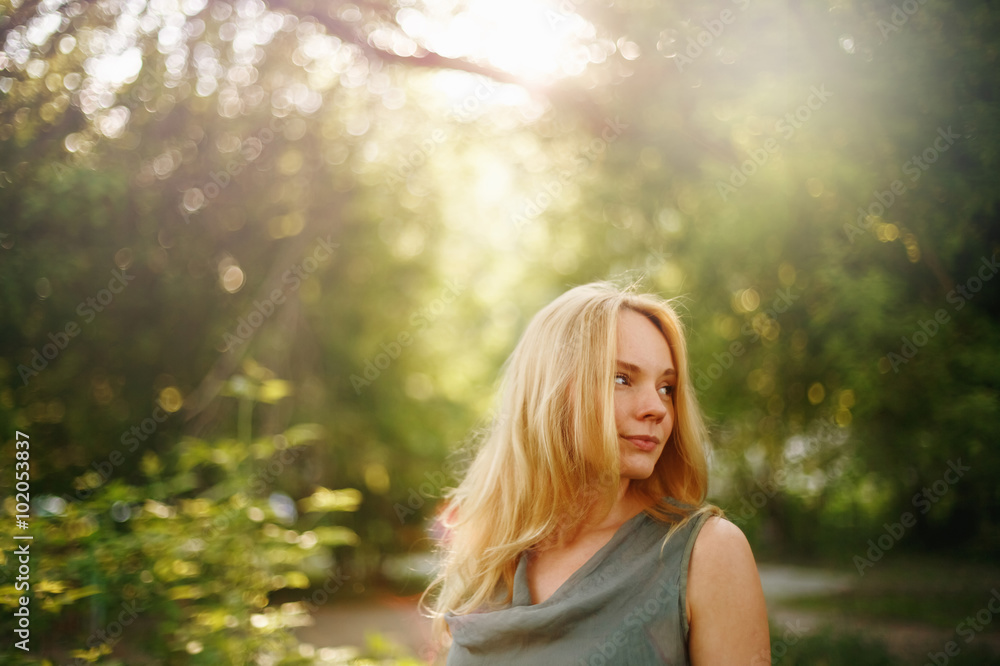 Thoughtful Woman in Summer Sunny Day Thoughtful Woman in Summer Sunny Day